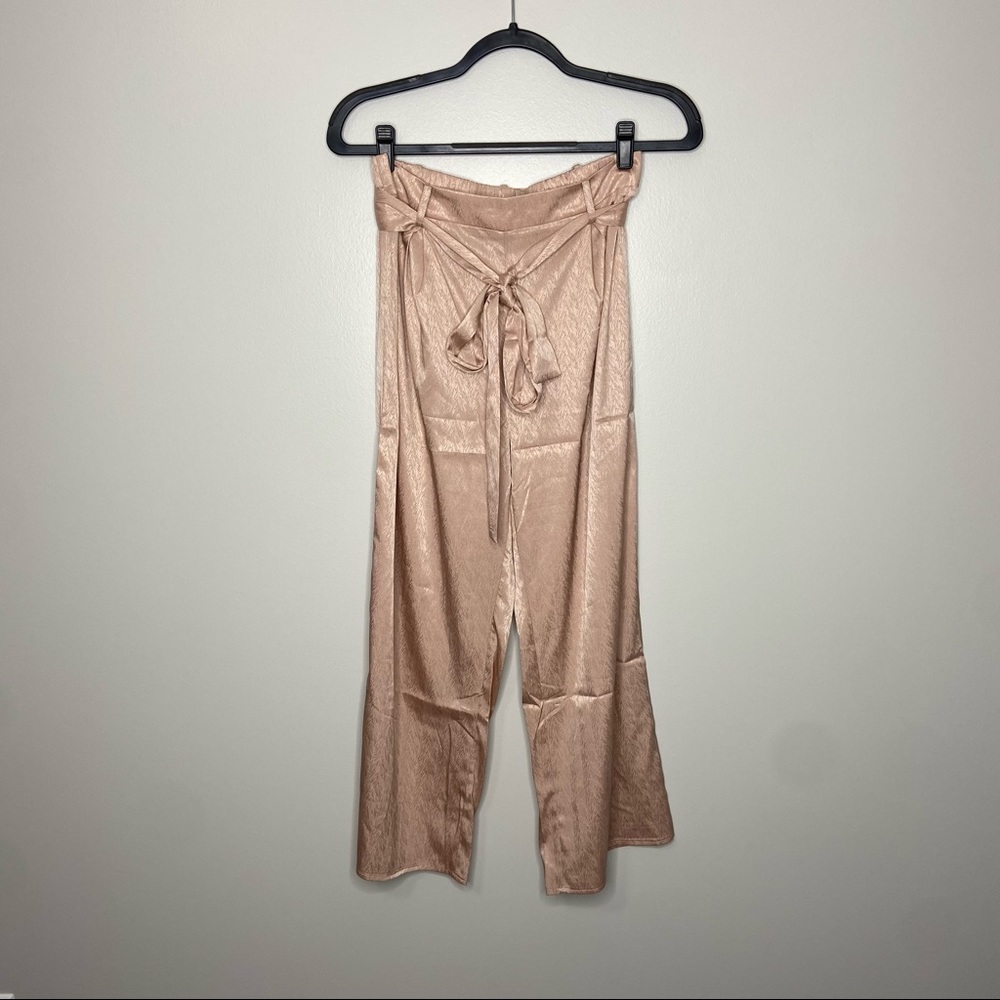 NWT KITTENISH Blush Pink Silky Tie Waist Pants Large